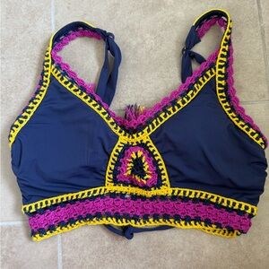 BECCA Dark Blue and Magenta Crochet Bikini Top